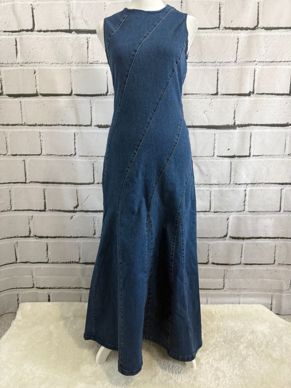 NWT House of Harlow 1960 Paneled Denim Maxi Dress XS - Picture 2 of 14